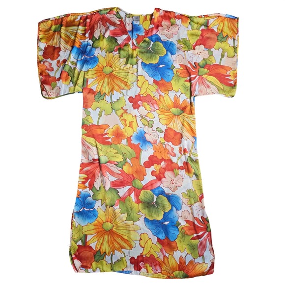 Natori Dresses & Skirts - Natori Satin Floral Kaftan Kimono Sleeve Night Dress Maxi Lounge M Resort